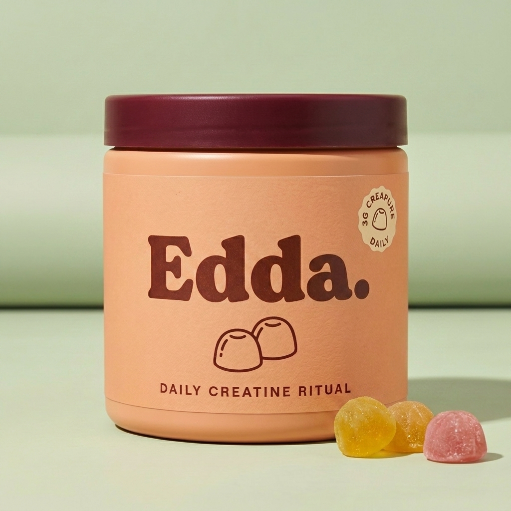 Edda Peach Sun — peach-colored jar with three gummies